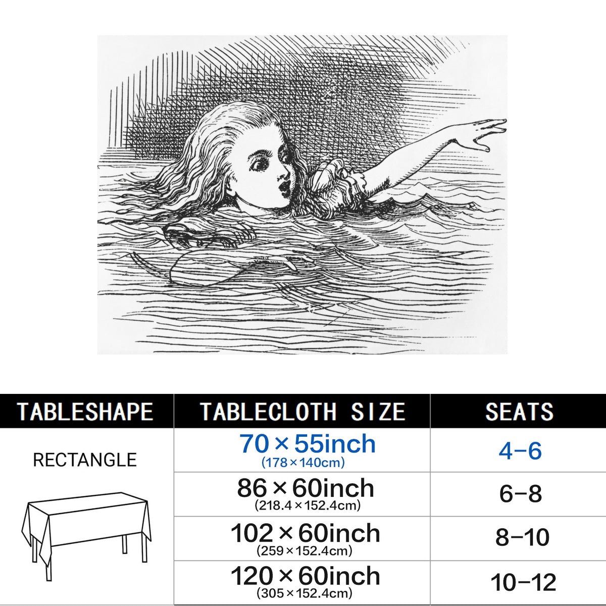 Cheshire Grin 178cm x 140cm Rectangular Tablecloth 70x55inch (QUE)
