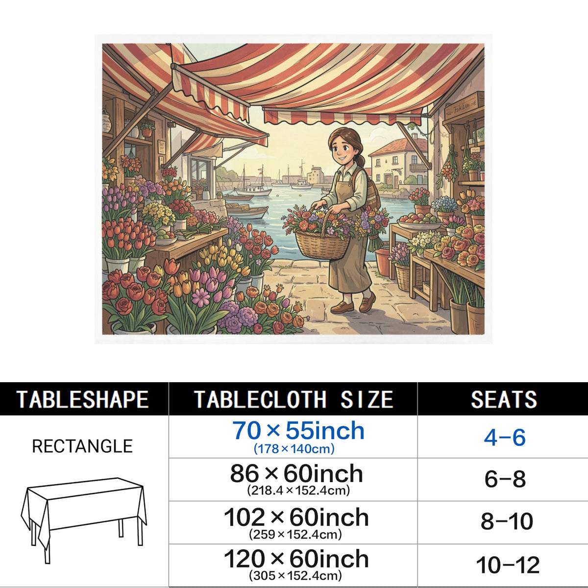 Minnie Market 178cm x 140cm Rectangular Tablecloth 70x55inch (QUE)
