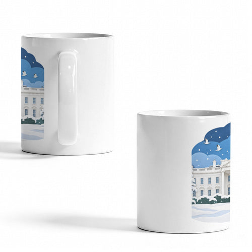 White House Winter Lawn Paper Scene 11 oz White Ceramic Mug
