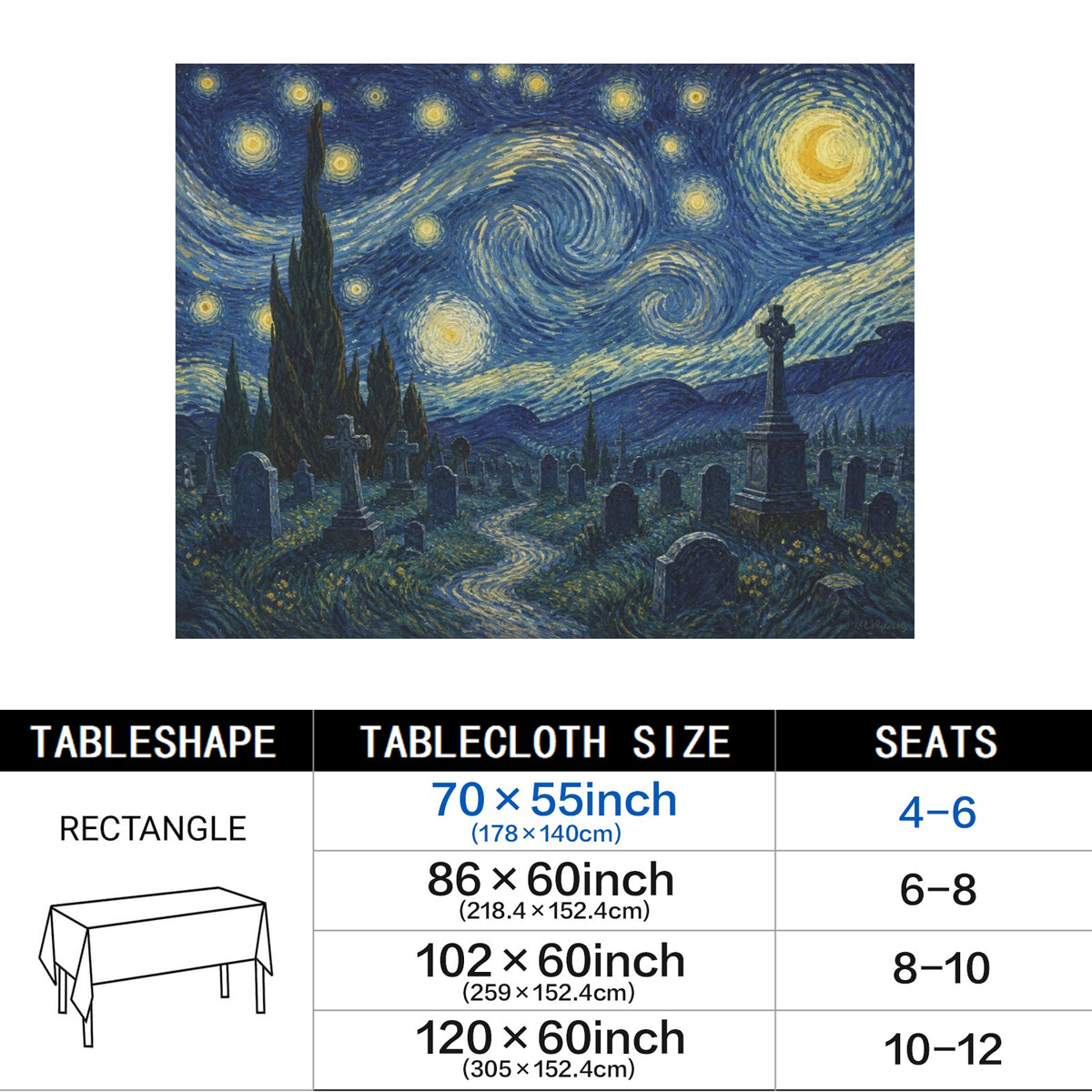 Cemetery Stars 178cm x 140cm Rectangular Tablecloth 70x55inch (QUE)