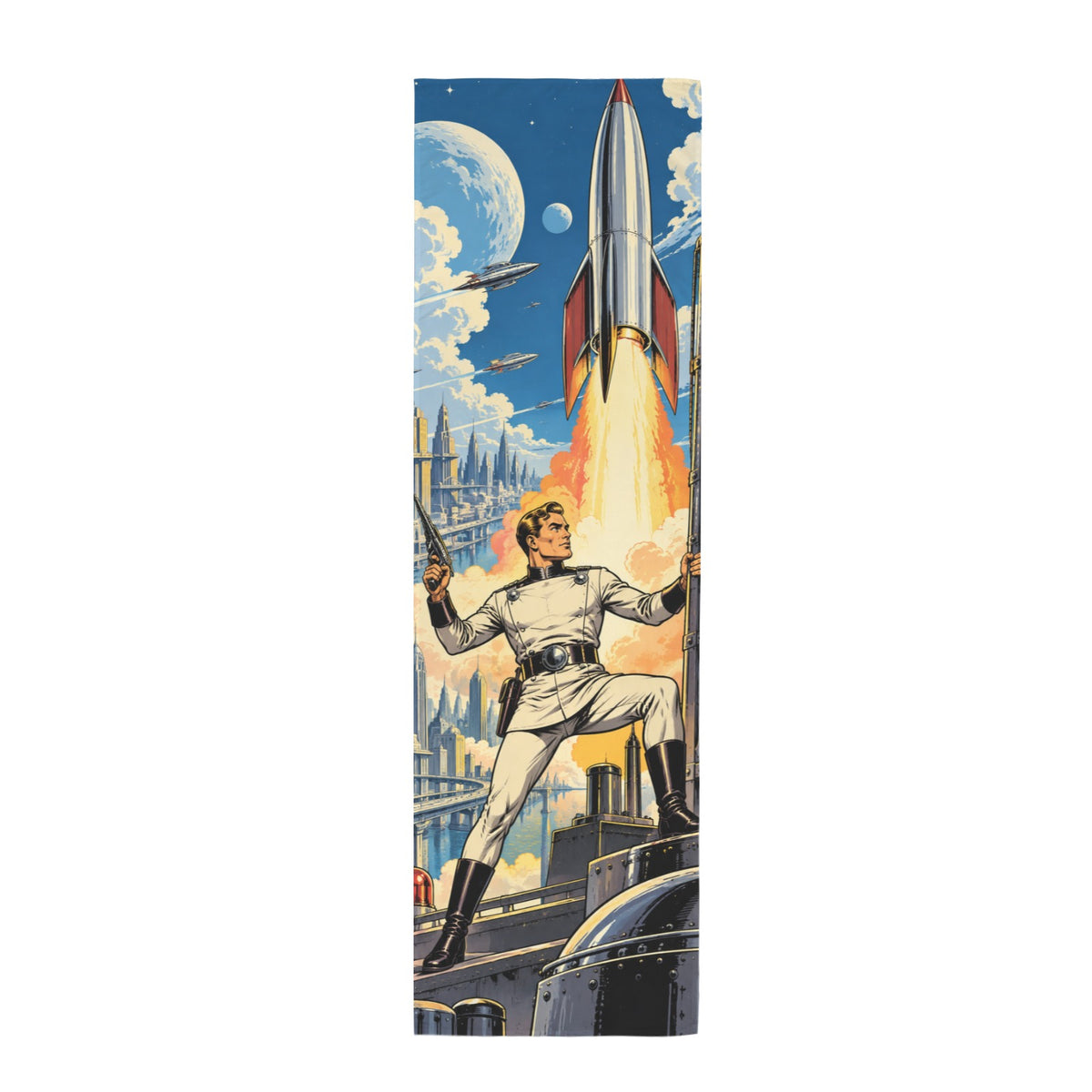 Rooftop Rocket Launch 12 x 40 in Polyester Peach Skin Tapestry