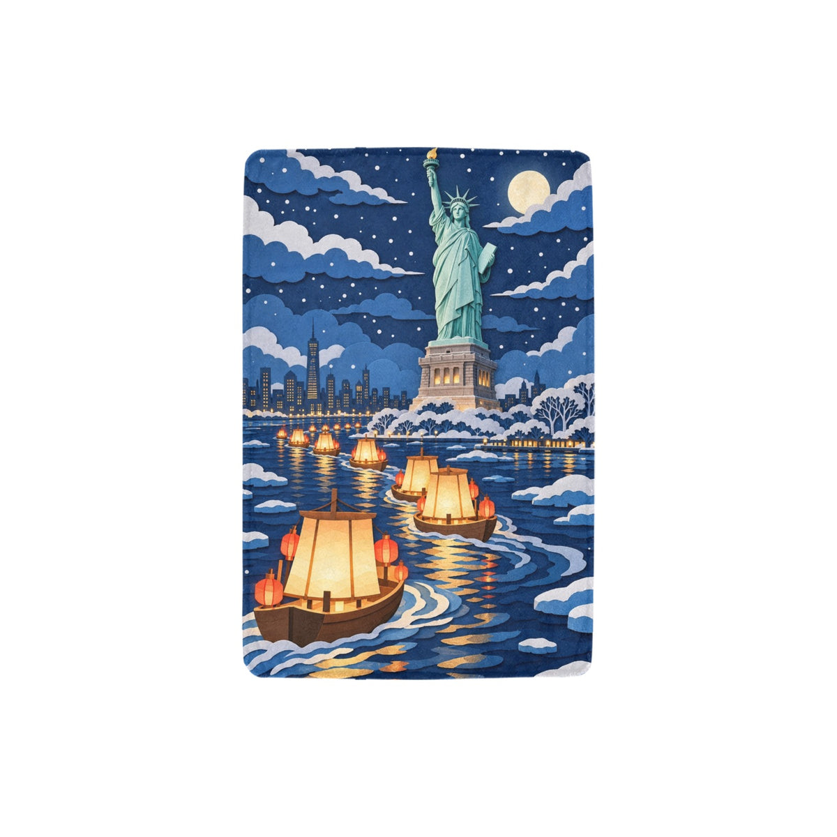 Statue of Liberty Lantern Harbor 32 x 48 in Micro Fleece Blanket