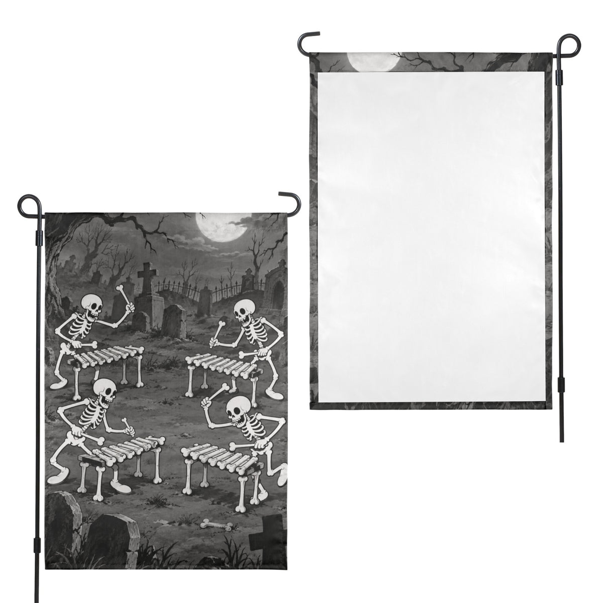 Moonlit Bone Xylophone Skeleton Dance 12 x 18 in Garden Flag