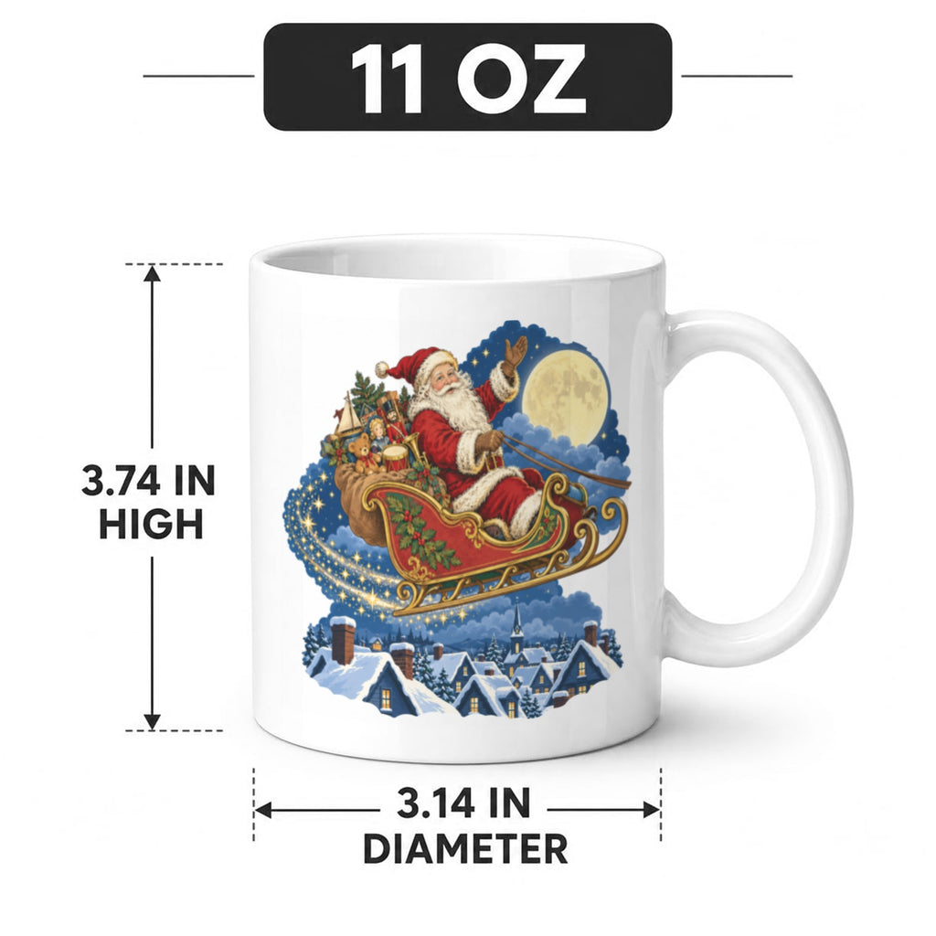 Santa Sky Sled 11 oz White Ceramic Mug