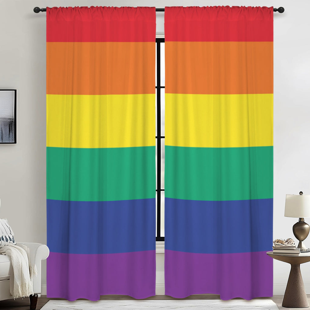 Rainbow Minimalist Stripes 52 x 84 in Window Curtain Set