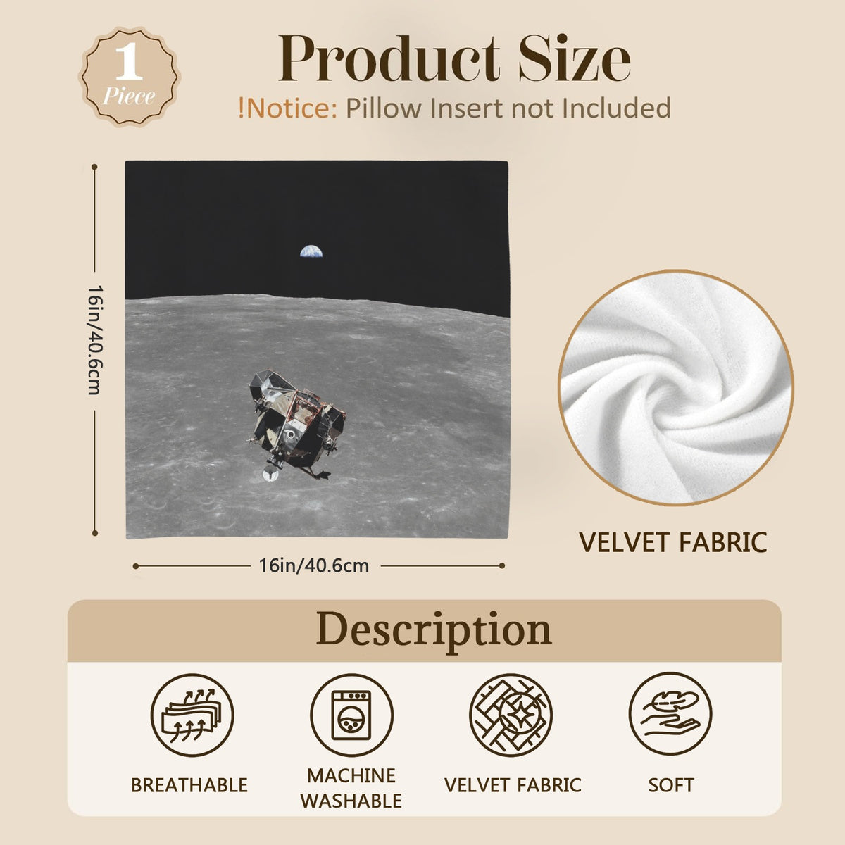 Apollo 11 lunar module 16 x 16 in Envelope Pillow Case