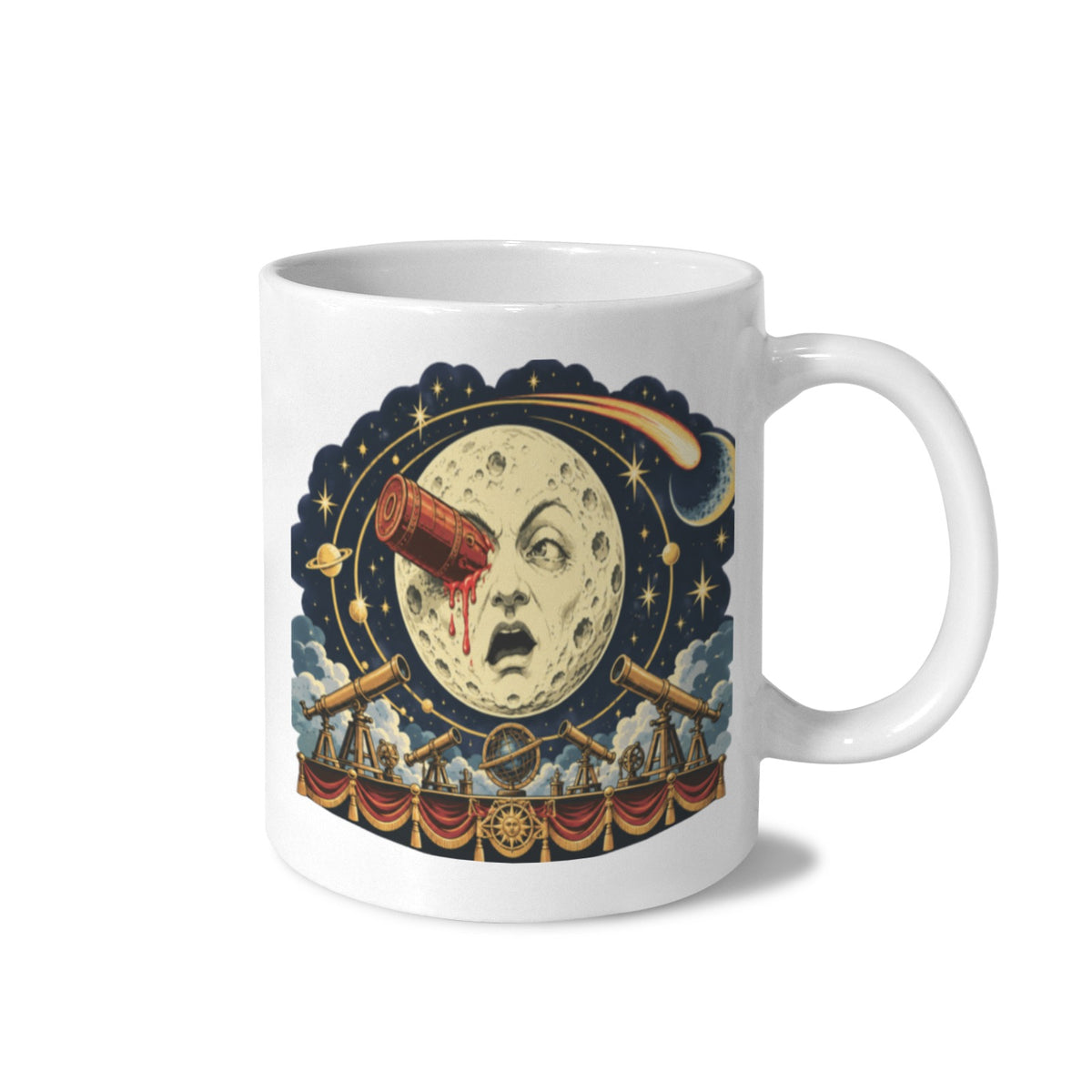 1902 Moon Face Comet Telescope Stage 11 oz White Ceramic Mug