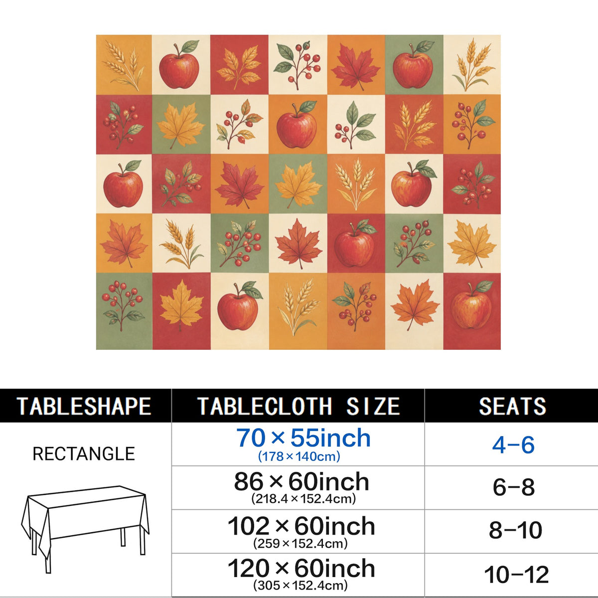 Apples 178cm x 140cm Rectangular Tablecloth 70x55inch (QUE)