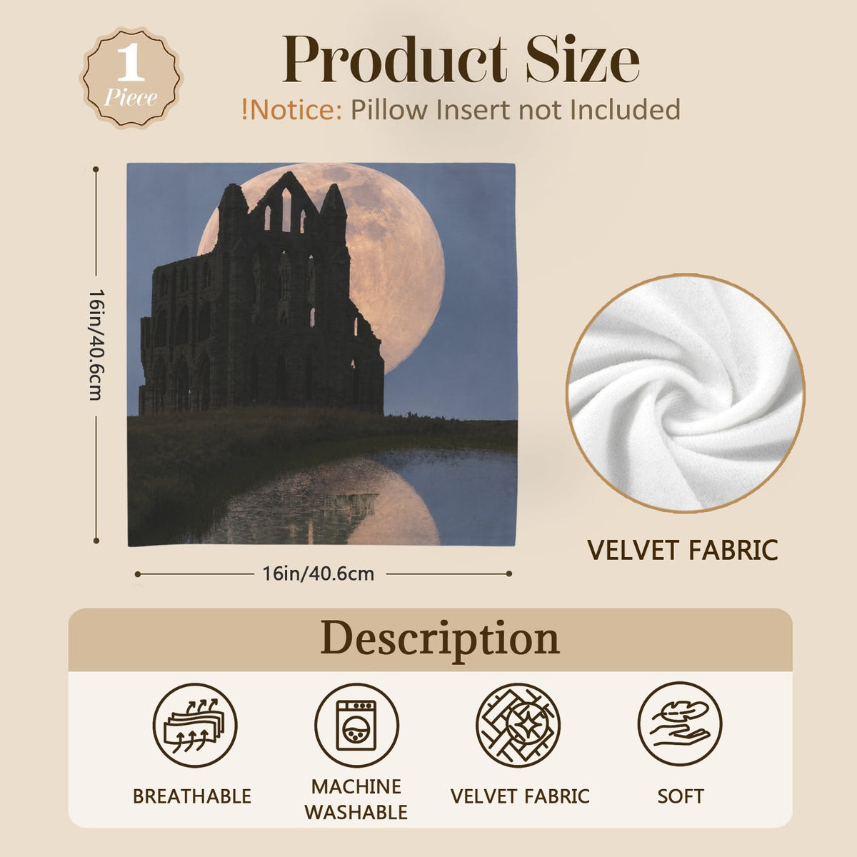 Castle Moon Silhouette 16 x 16 in Envelope Pillow Case