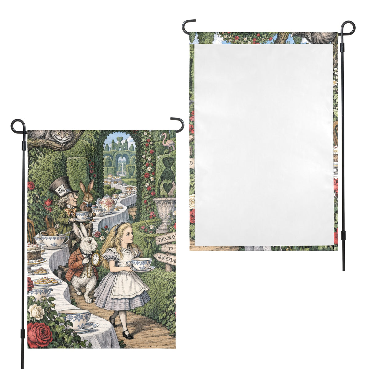 Alice Teacup Hedge Parade 12 x 18 in Garden Flag