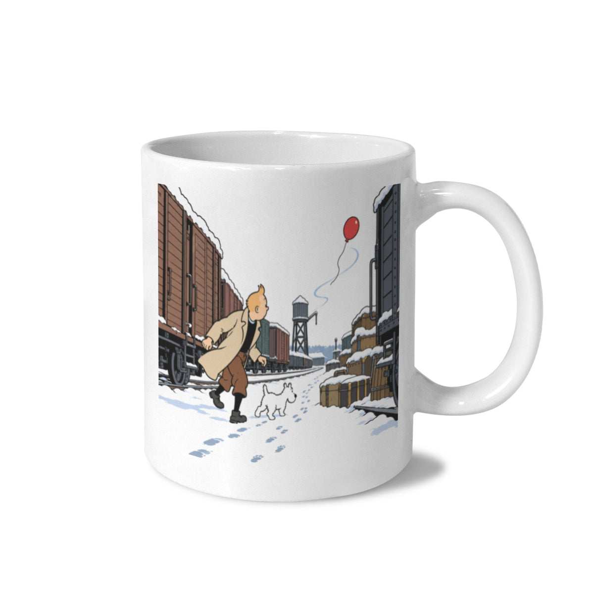 Tintin Snowy Train Yard 11 oz White Ceramic Mug