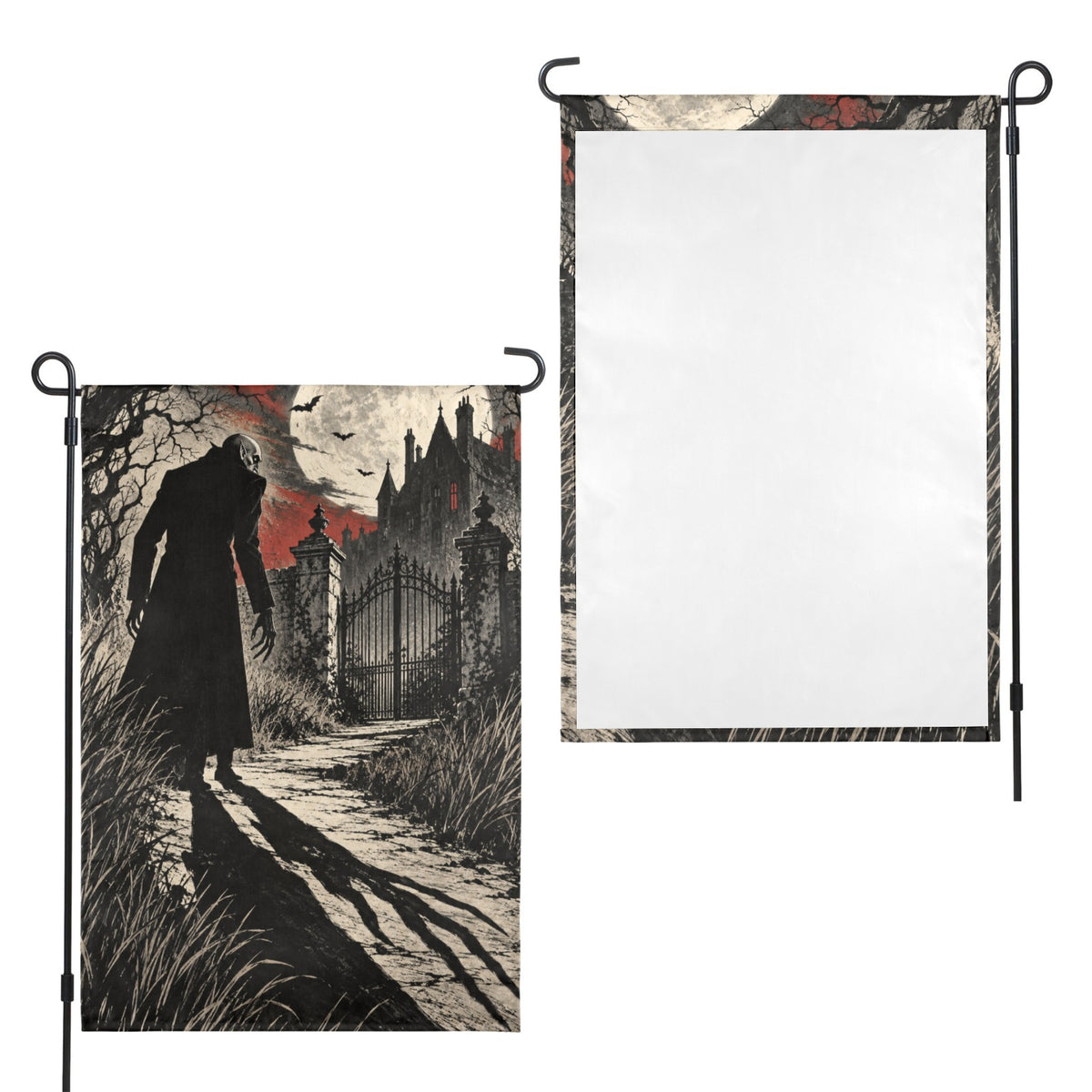 Count Orlok 1922 moonlit manor gate 12 x 18 in Garden Flag