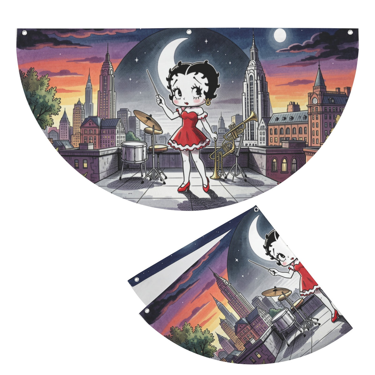 Betty Boop Conducts A Midnight 36 x 18 in Semi Circle Flag