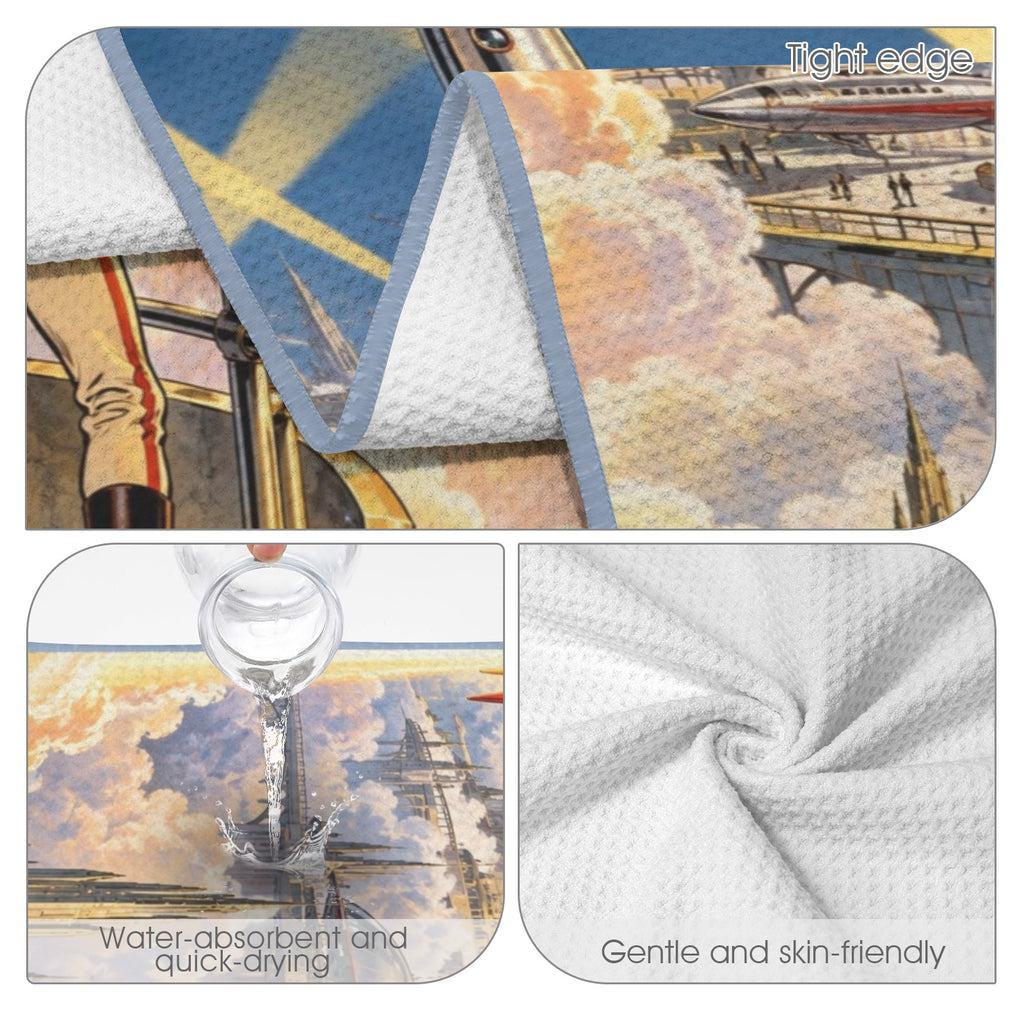 Buck Rogers Retro Skyport 29"x58" (QUE) Waffle Weave Bath Towel