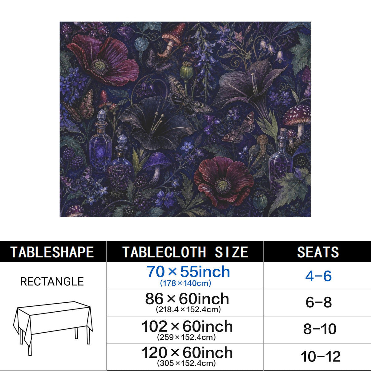 Poison Garden 178cm x 140cm Rectangular Tablecloth 70x55inch (QUE)