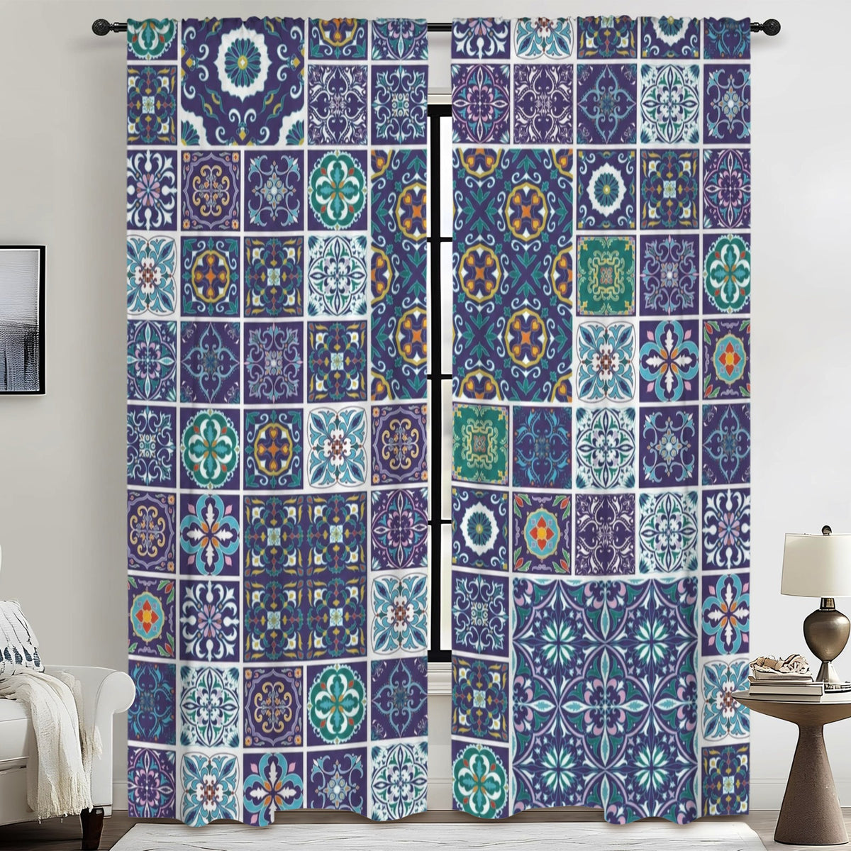 Mediterranean mosaic tile 52 x 84 in Window Curtain Set