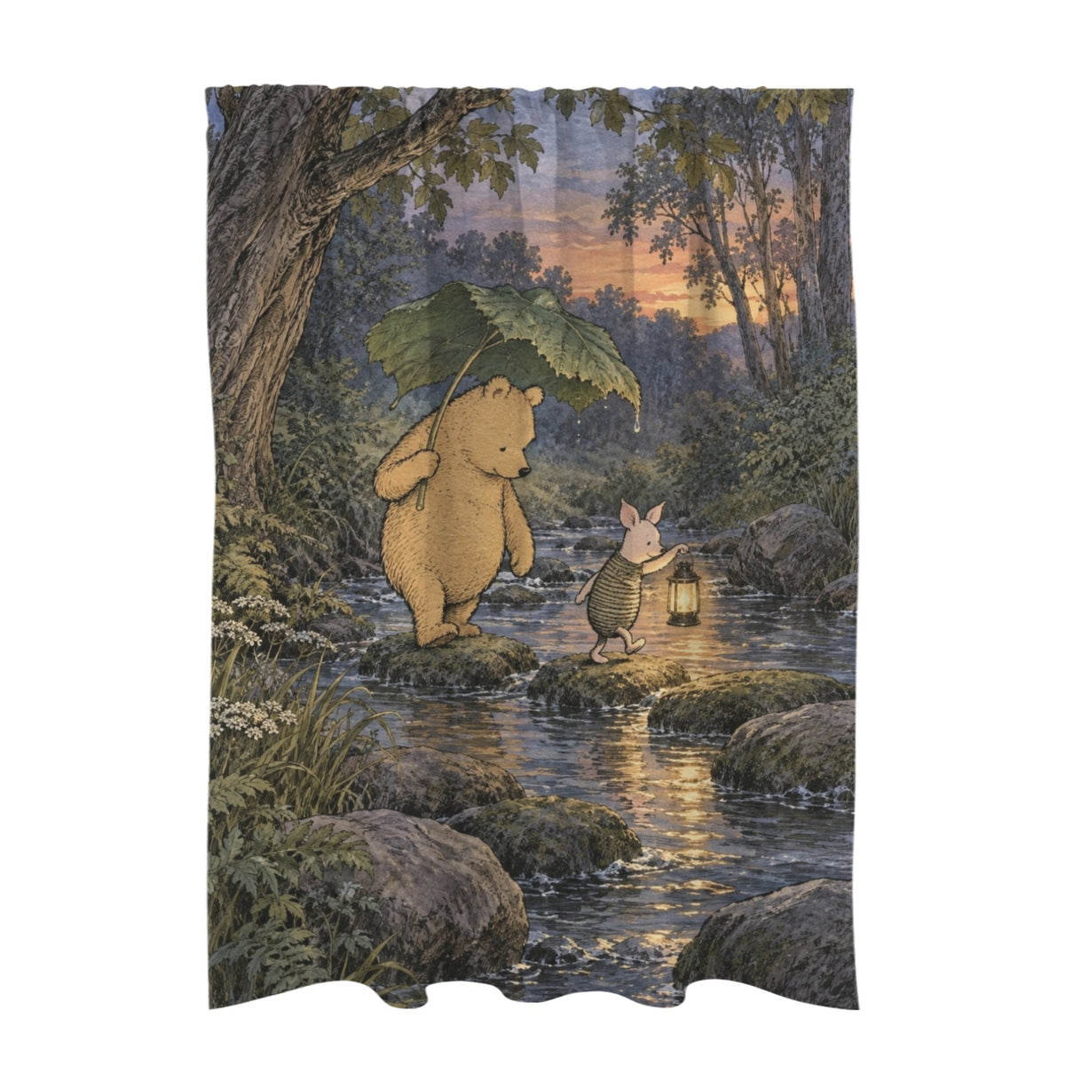 Shepard Pooh and Piglet cross a lantern- 51 x 72 in Door Curtain (QUE)