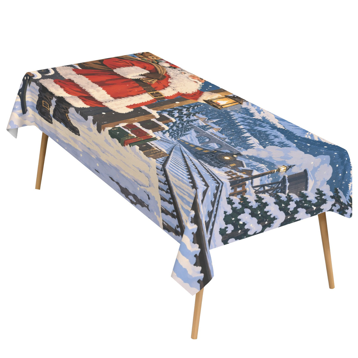 Santa Snowy Rail 178cm x 140cm Rectangular Tablecloth 70x55inch (QUE)