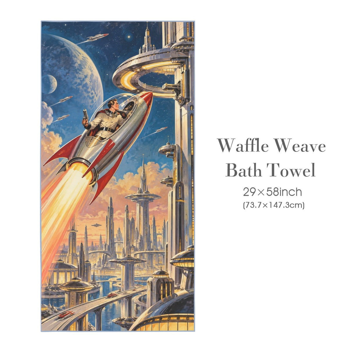 Buck Rogers Future City 29"x58" (QUE) Waffle Weave Bath Towel