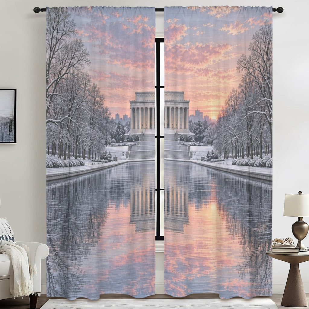 Lincoln Memorial in a Winter Reflection 52 x 84 in Window Curtain Set