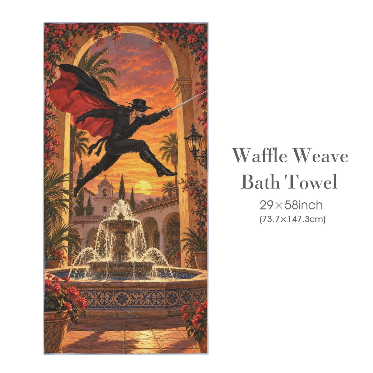 Zorro Sunset Fountain Leap 29"x58" (QUE) Waffle Weave Bath Towel