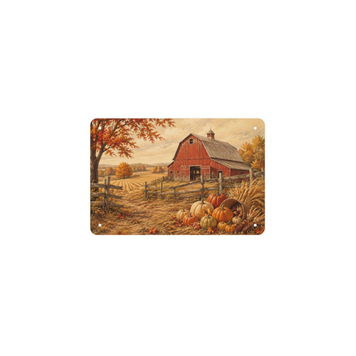 Red Barn Harvest 12 x 8 in Metal Tin Sign