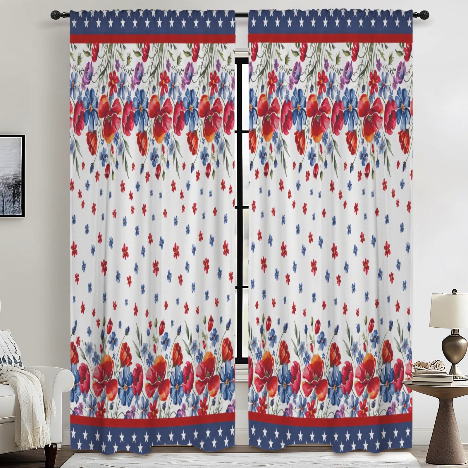 Independence-to-Midterms Floral Banner 52 x 84 in Window Curtain Set