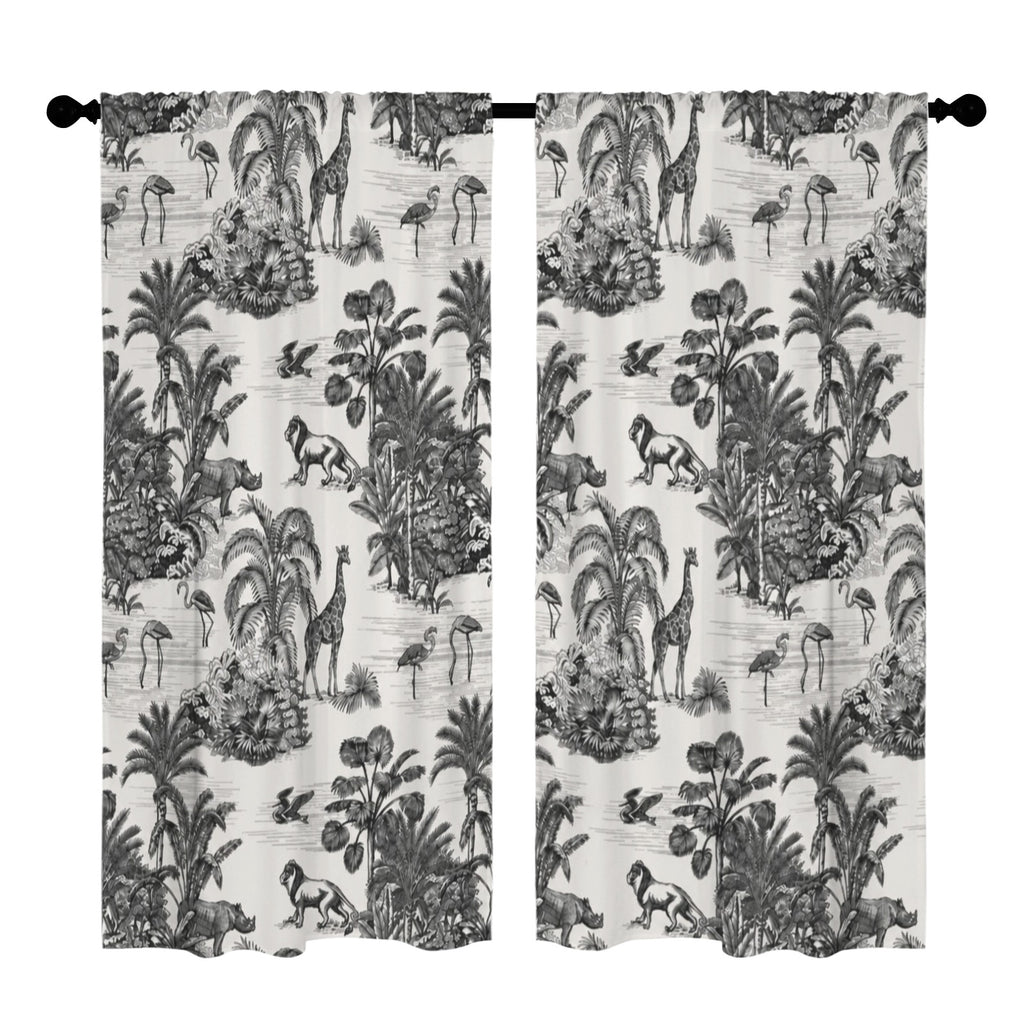 Black White Jungle Animals 52 x 84 in Window Curtain Set