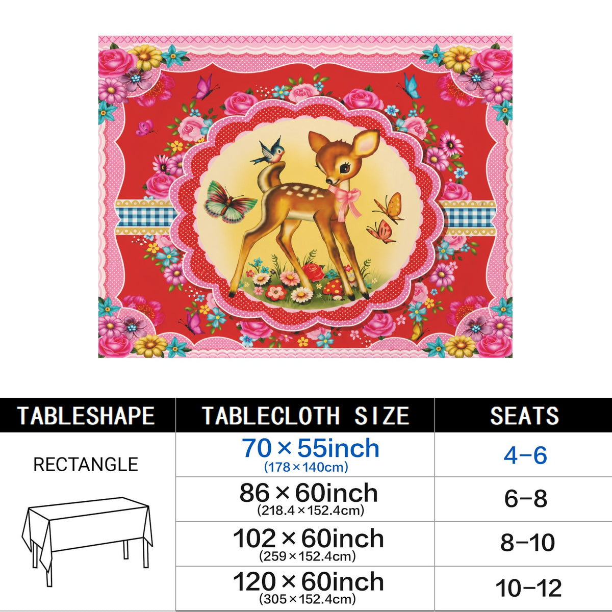 Woodland Fawn 178cm x 140cm Rectangular Tablecloth 70x55inch (QUE)