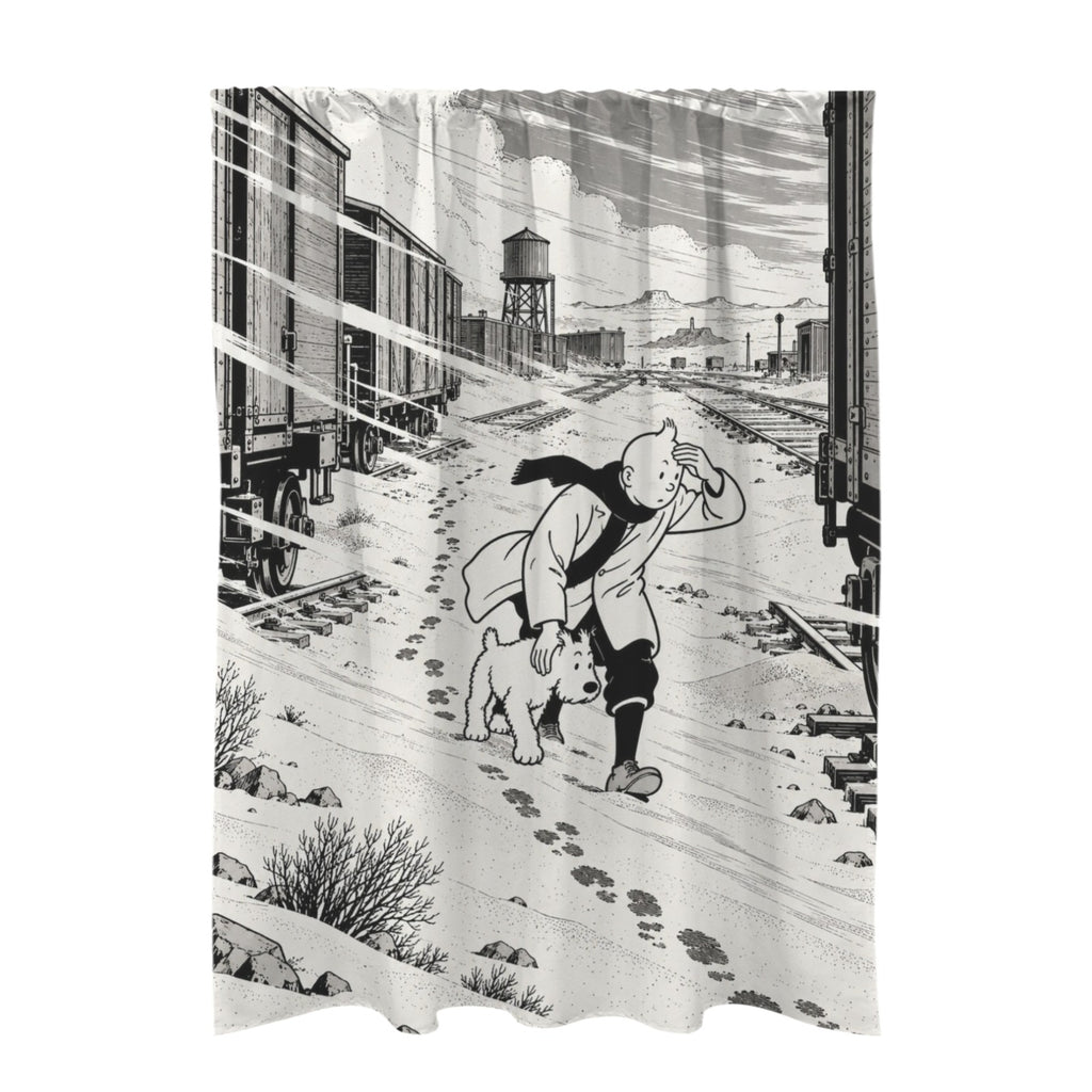 Tintin and Snowy cross a windblown deser 51 x 72 in Door Curtain (QUE)