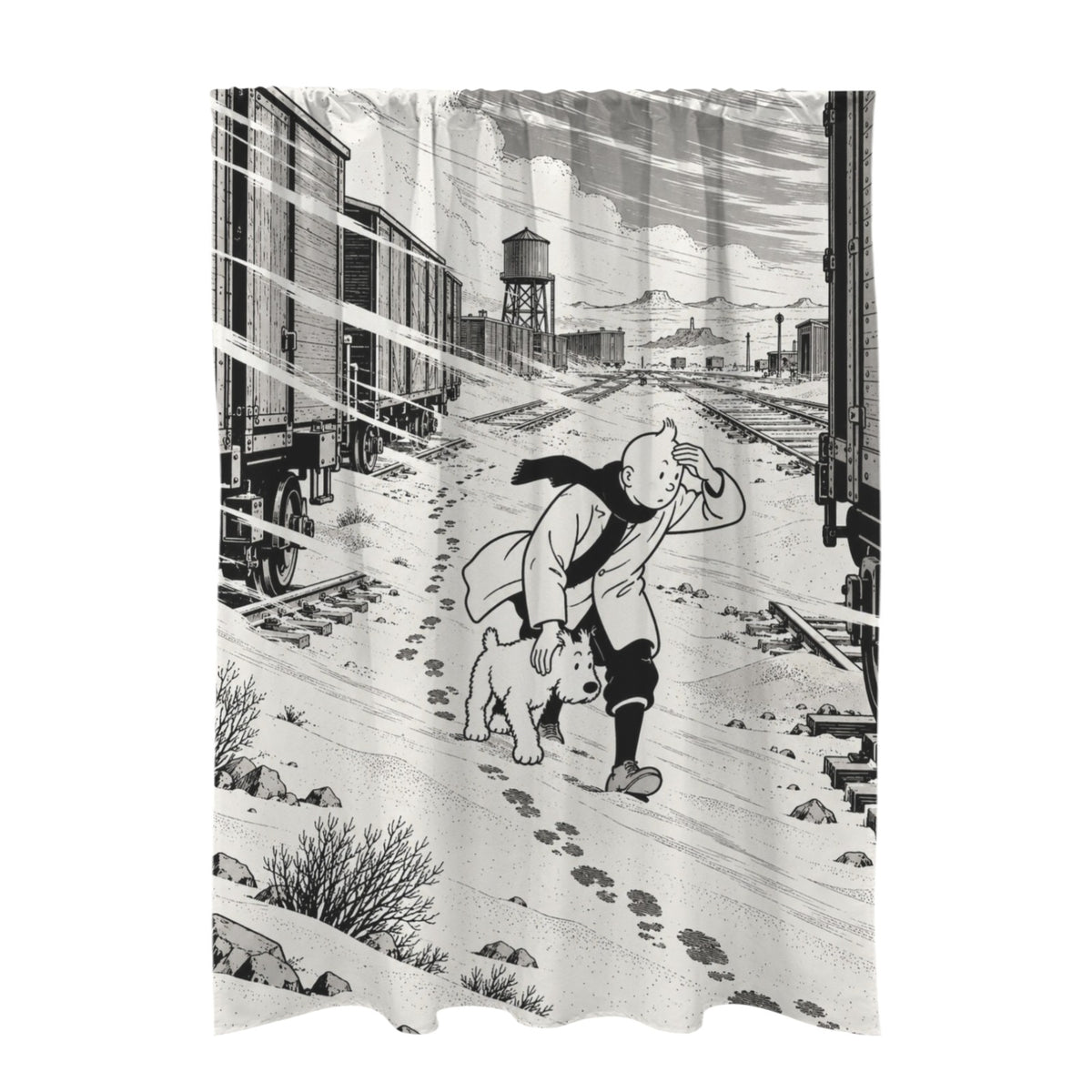 Tintin and Snowy cross a windblown deser 51 x 72 in Door Curtain (QUE)