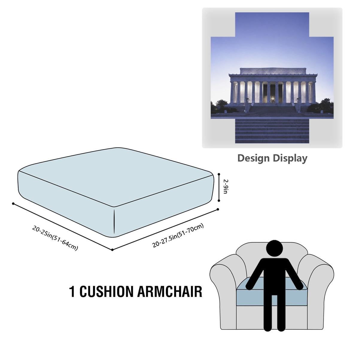 The Lincoln Memorial Columns At Dusk 25 x 27.5 x 8 in Sofa Cushion Cover