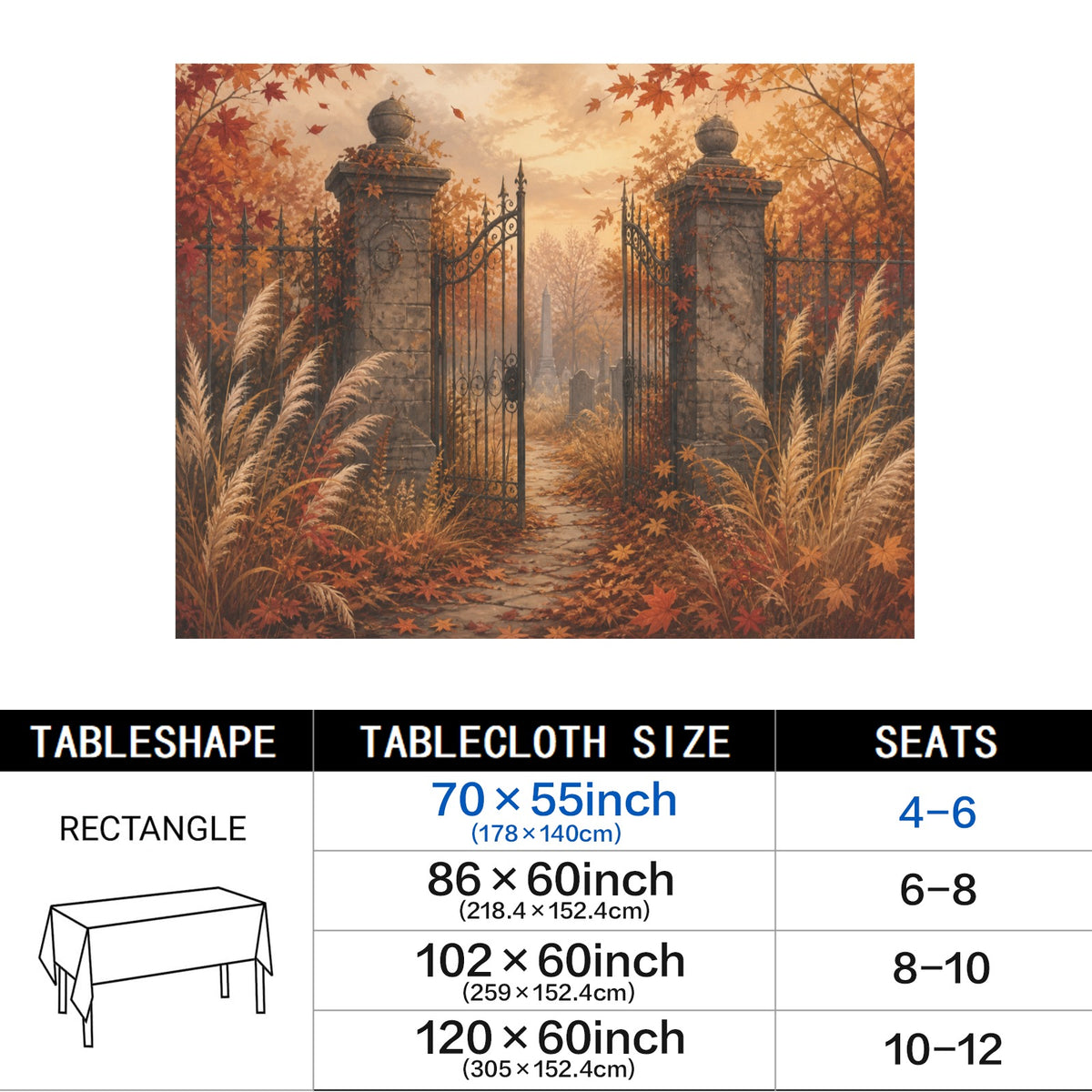 Graveyard Gates 178cm x 140cm Rectangular Tablecloth 70x55inch (QUE)