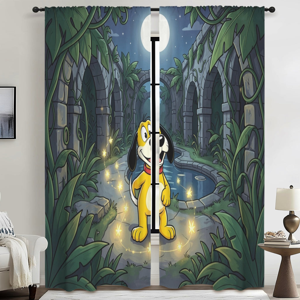 Rover in the Moonlit Botanical Maze 52 x 84 in Window Curtain Set