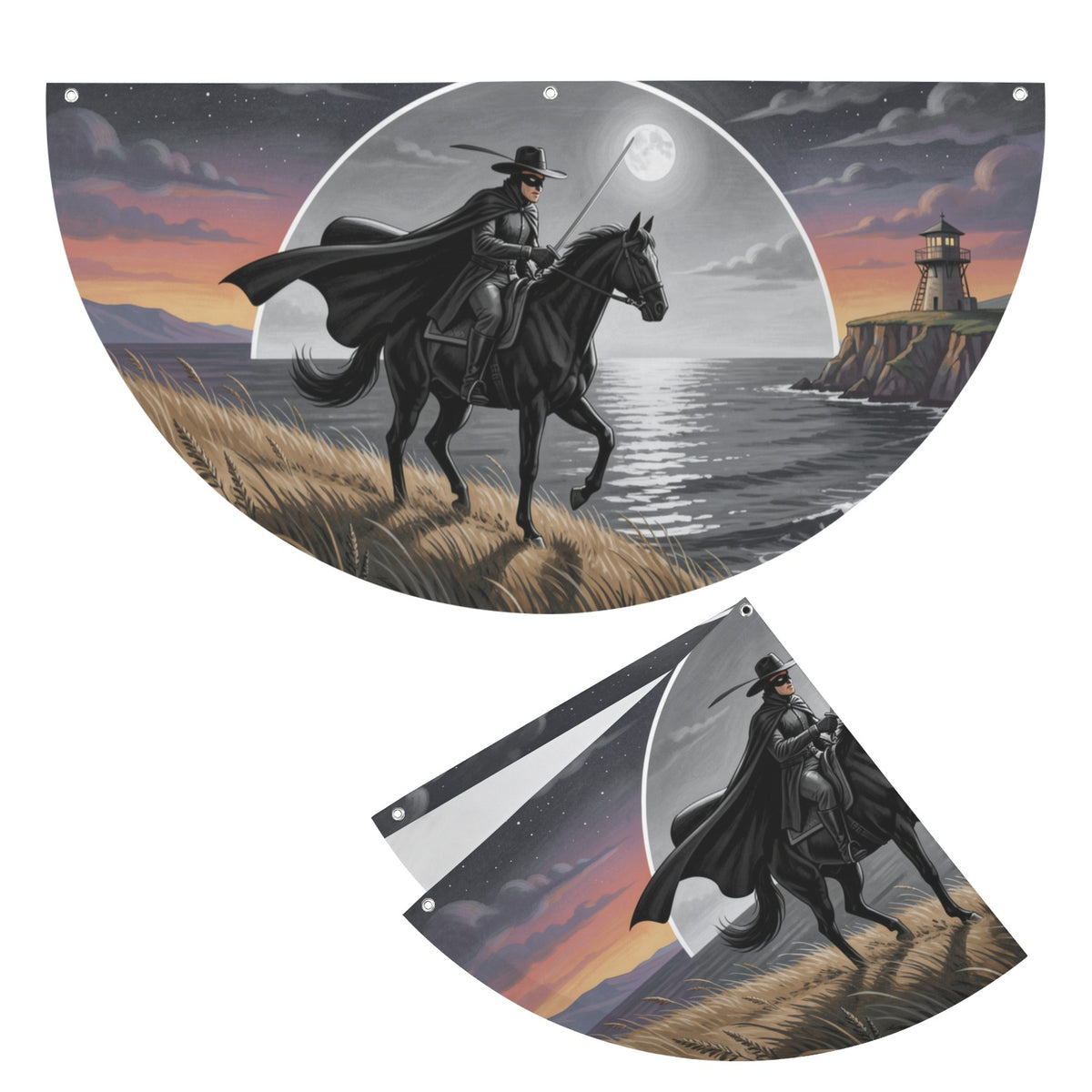 Zorro Rides Along A Moonlit 36 x 18 in Semi Circle Flag