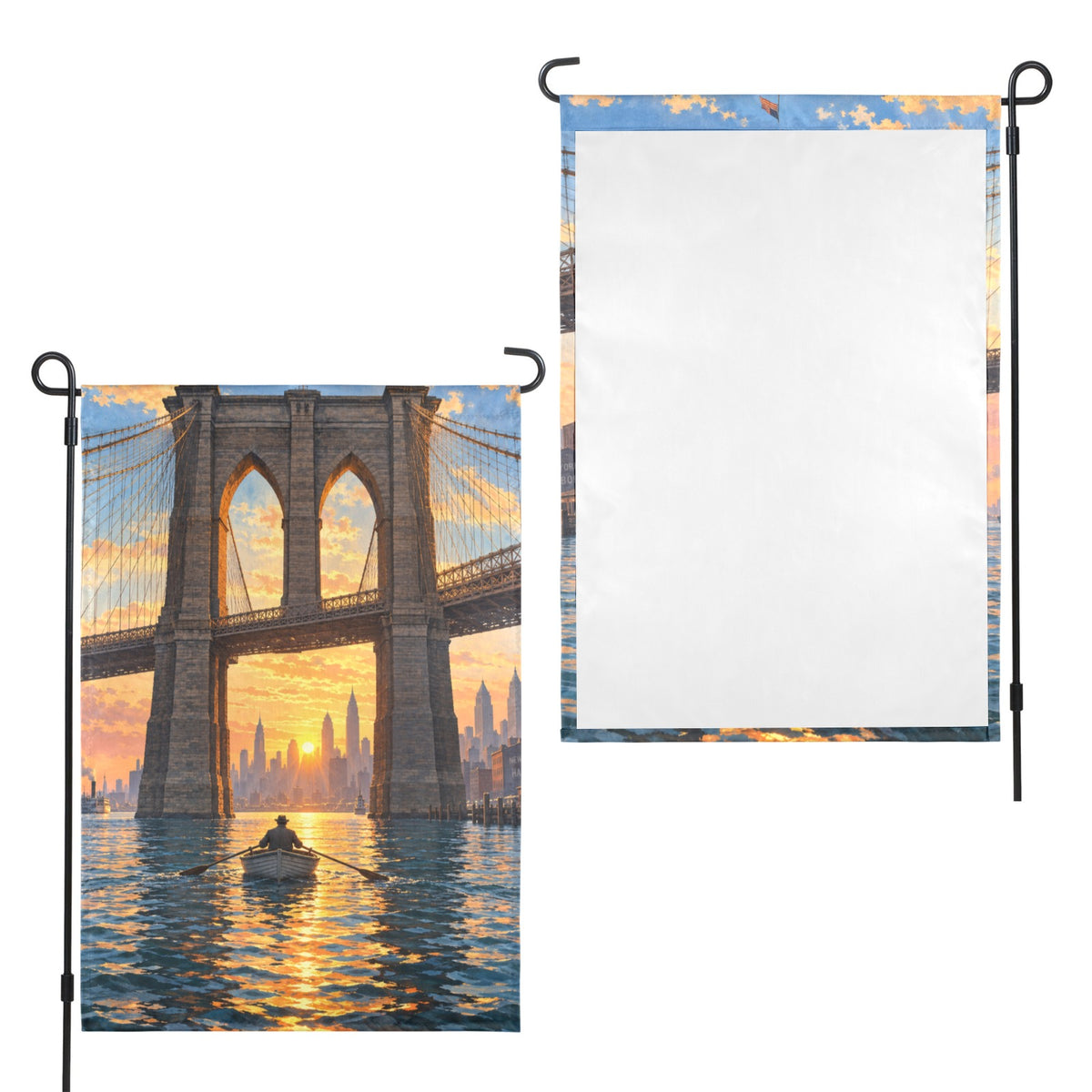 Brooklyn Bridge Rowboat 12 x 18 in Garden Flag