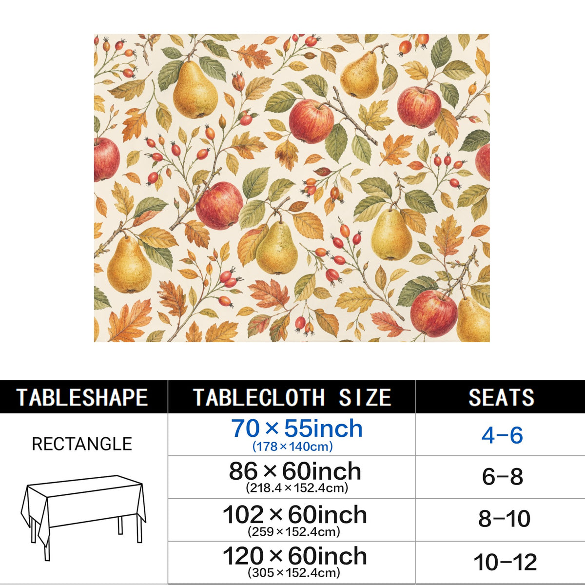 Fruit 178cm x 140cm Rectangular Tablecloth 70x55inch (QUE)