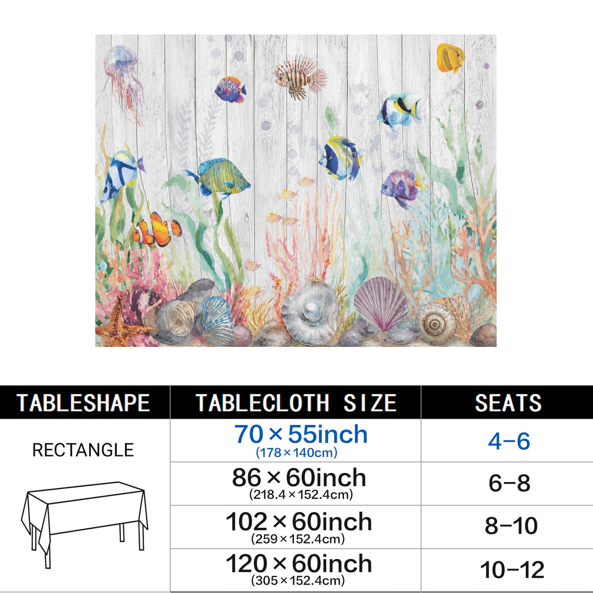 Cat Fish Meow 178cm x 140cm Rectangular Tablecloth 70x55inch (QUE)