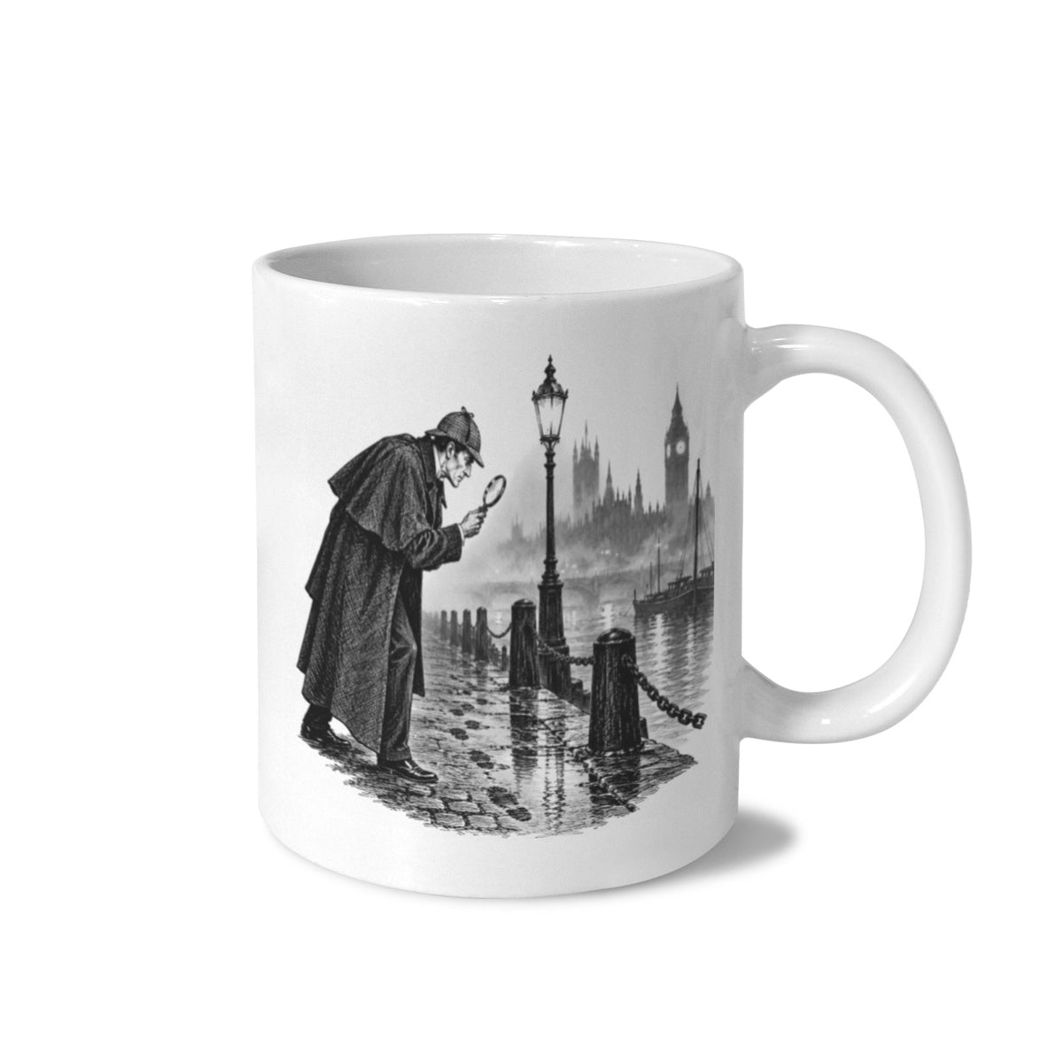 Paget Sherlock Foggy Riverside Clue 11 oz White Ceramic Mug