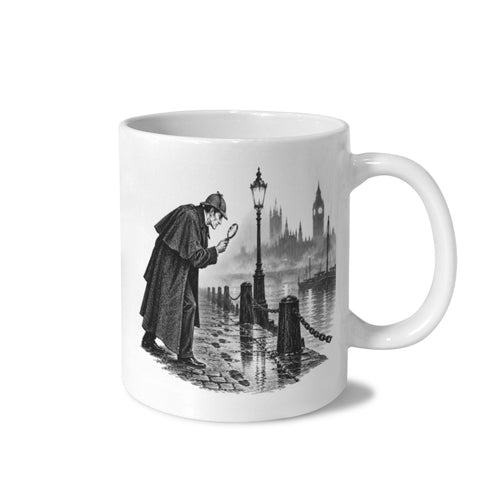 Paget Sherlock Foggy Riverside Clue 11 oz White Ceramic Mug