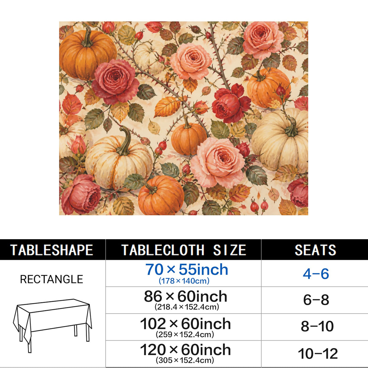 Thorny Still Life 178cm x 140cm Rectangular Tablecloth 70x55inch (QUE)