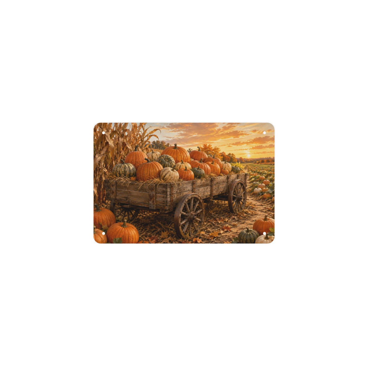 Pumpkin Patch Wagon 12 x 8 in Metal Tin Sign