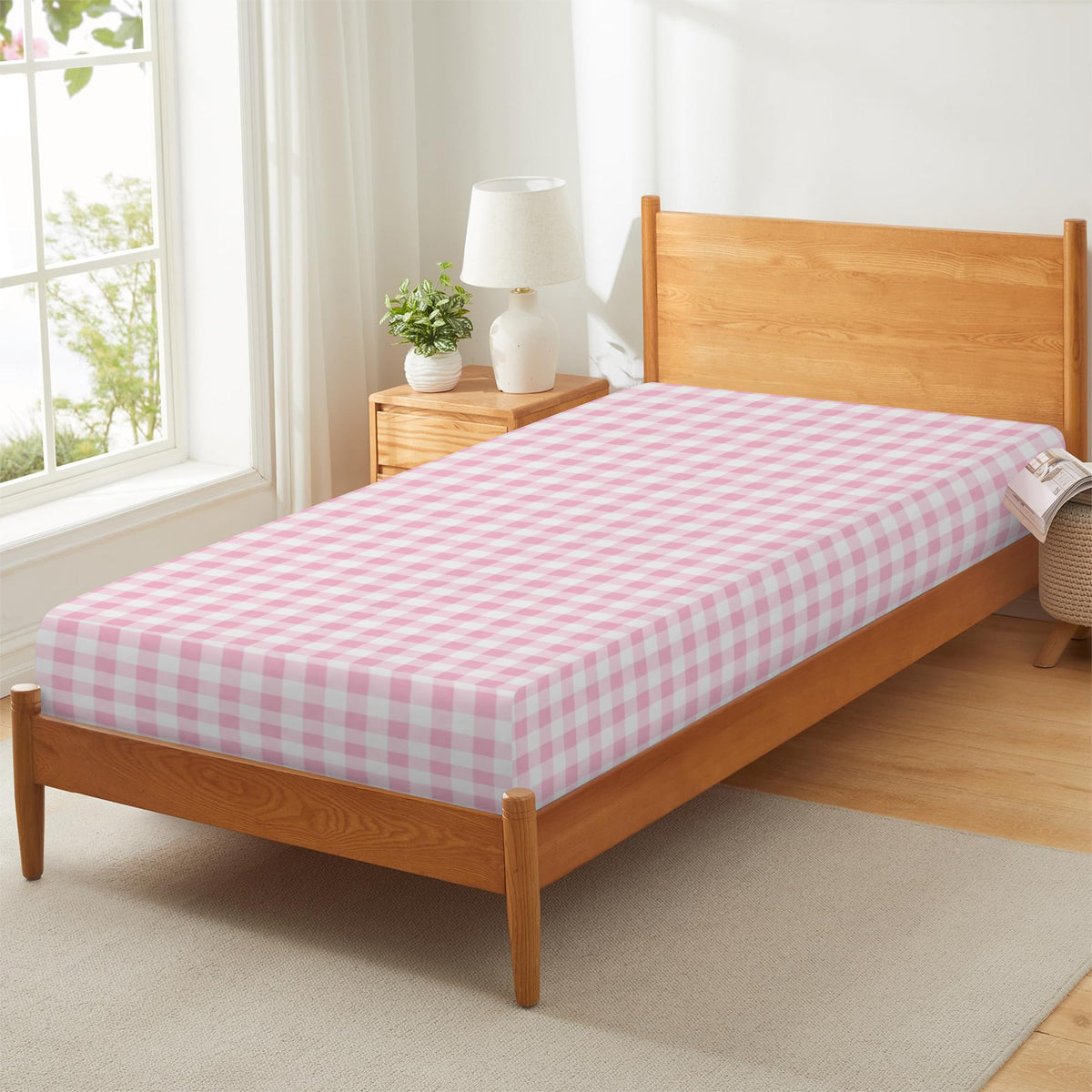 Ice Blue Crimson Piping Fitted Sheet 39x75x13inch (QUE)