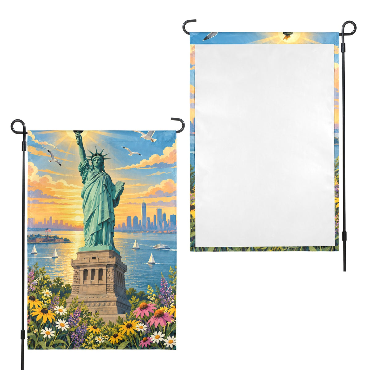 Statue of Liberty torch among harbor wildflowers 12 x 18 in Garden Flag