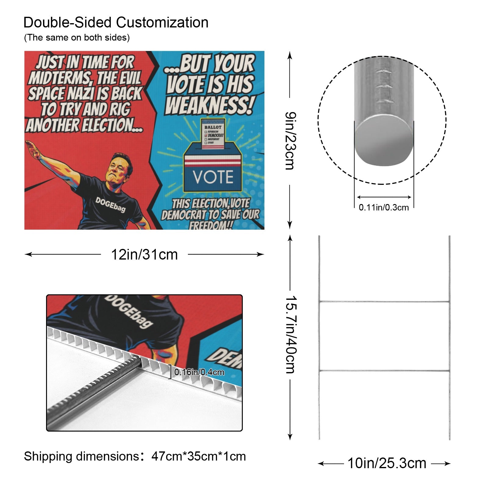 Comic-Book Democracy Shield 12 x 9 in House Sign