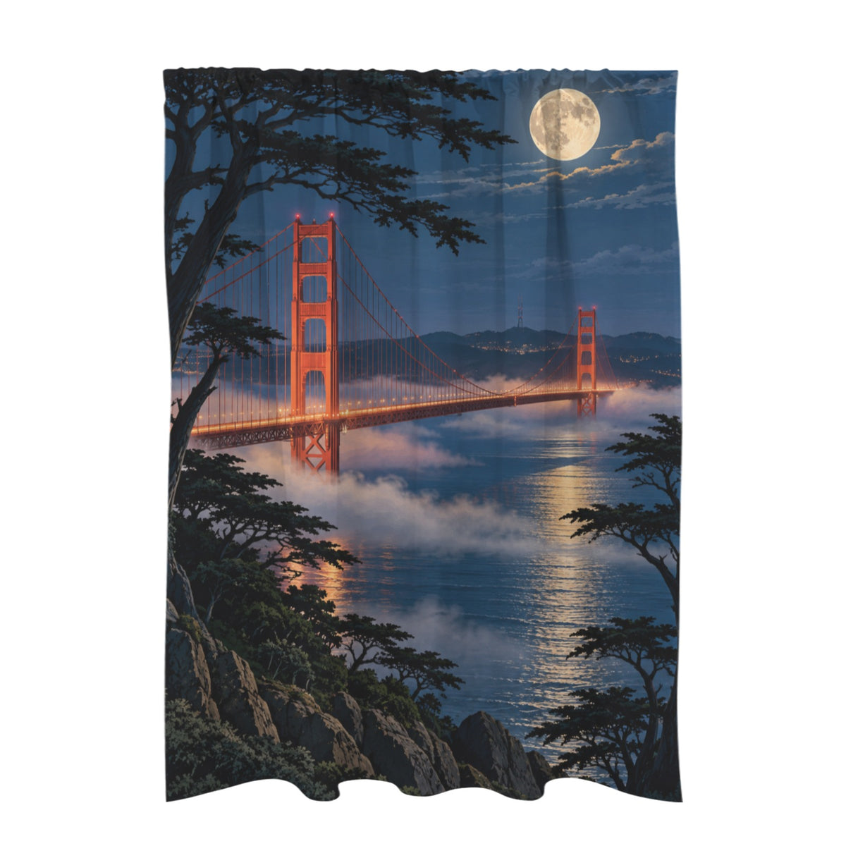 Golden Gate Bridge framed by cypress and 51 x 72 in Door Curtain (QUE)