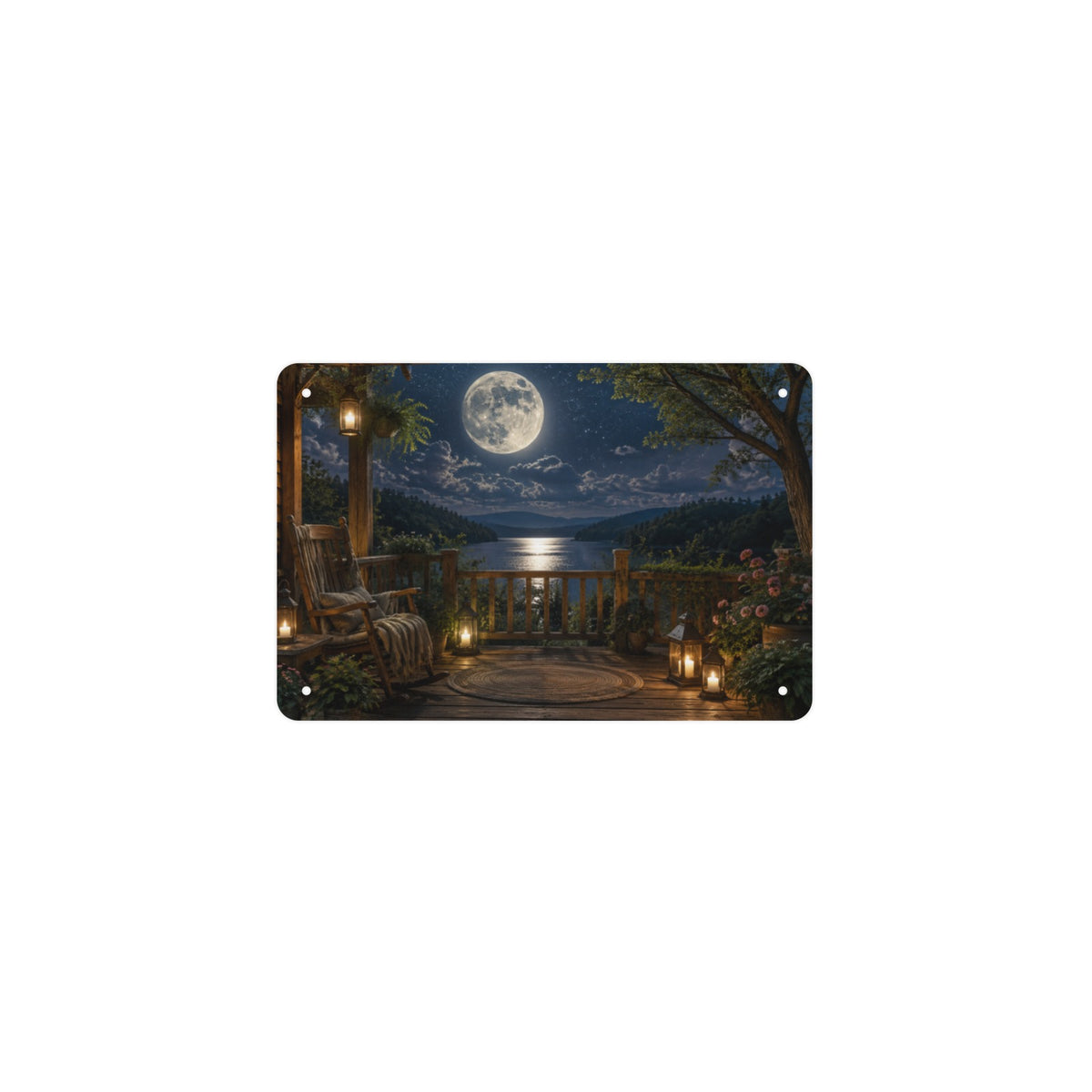 Full Moon Porch Rules 12 x 8 in Metal Tin Sign