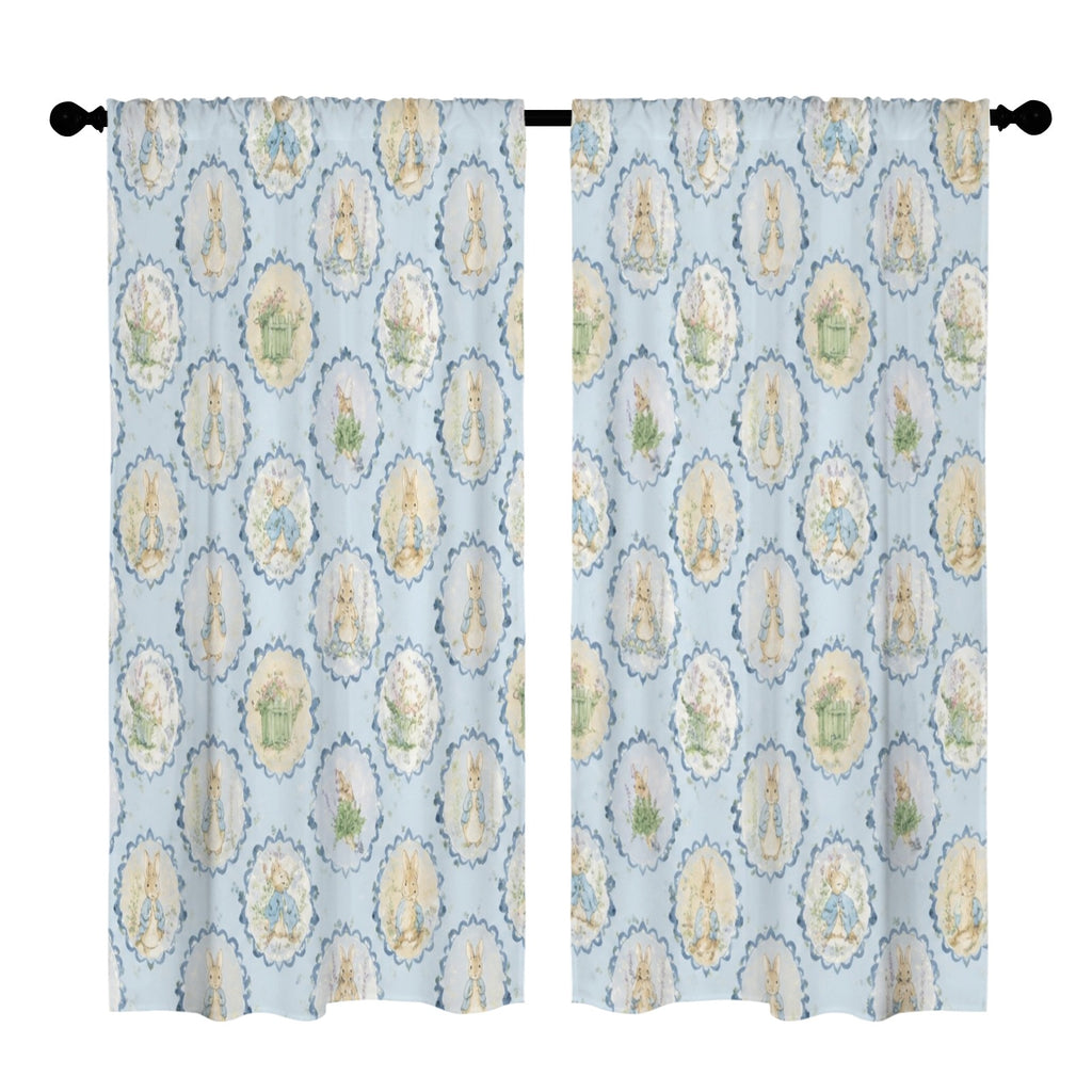 Blue Rabbit Oval Pattern 52 x 84 in Window Curtain Set