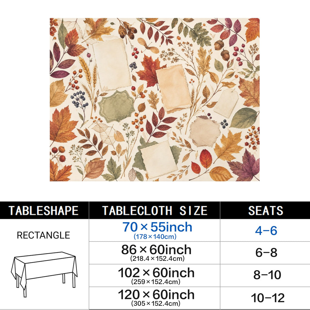 Pressed Leaves 178cm x 140cm Rectangular Tablecloth 70x55inch (QUE)