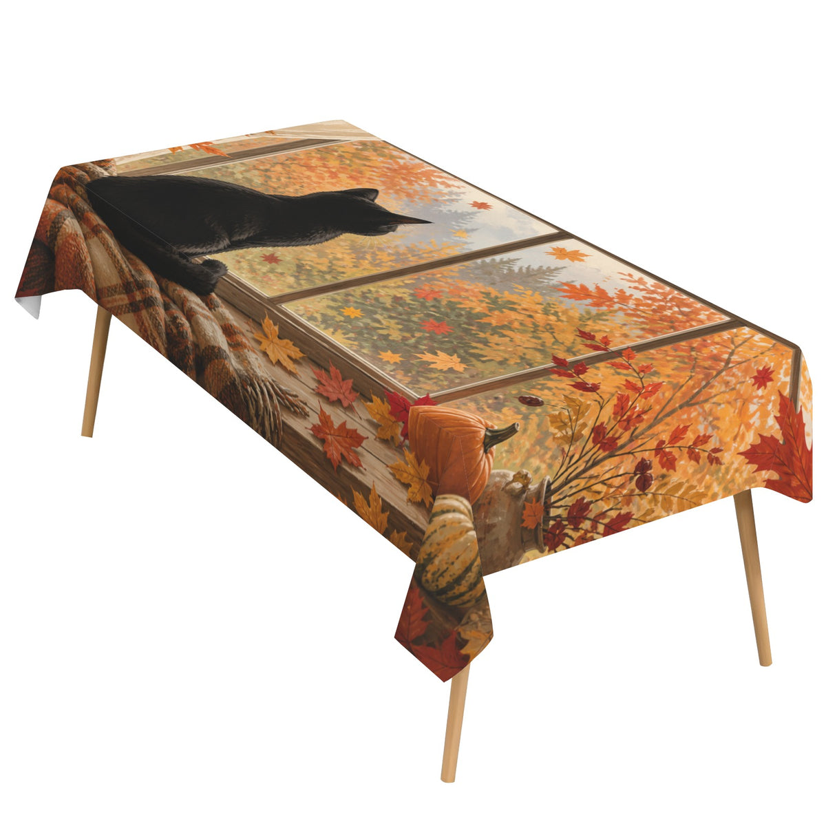 Autumn Cat 178cm x 140cm Rectangular Tablecloth 70x55inch (QUE)